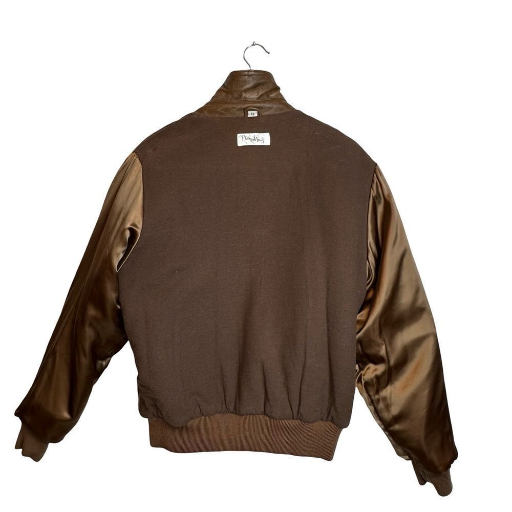 PHILIPPE MONET Vintage Brown Leather Zip Front Bomber Jacket Size 42 - Picture 6 of 16